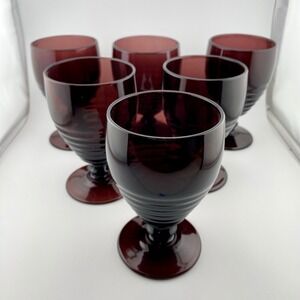 Vintage Amethyst Glass Goblets Set of 6 – Ribbed Mid-Century Water Paden City